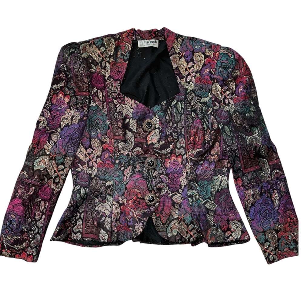 NU-MODE Vintage Puff Sleeve Peplum Brocade Blazer - Picture 4 of 17